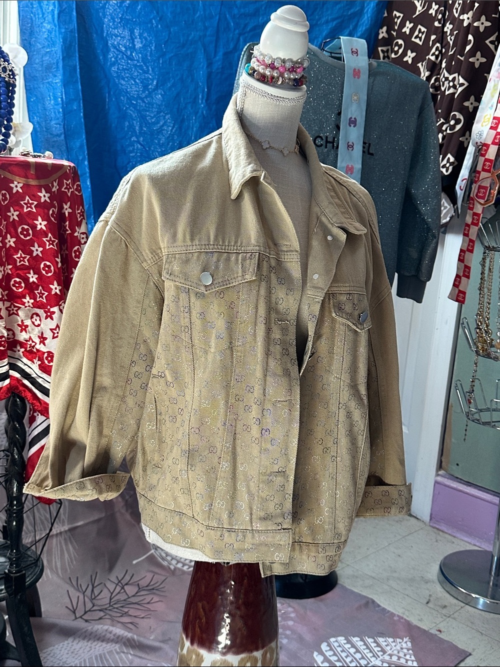 Women's Beige Denim Jacket with Subtle Logo Detail
